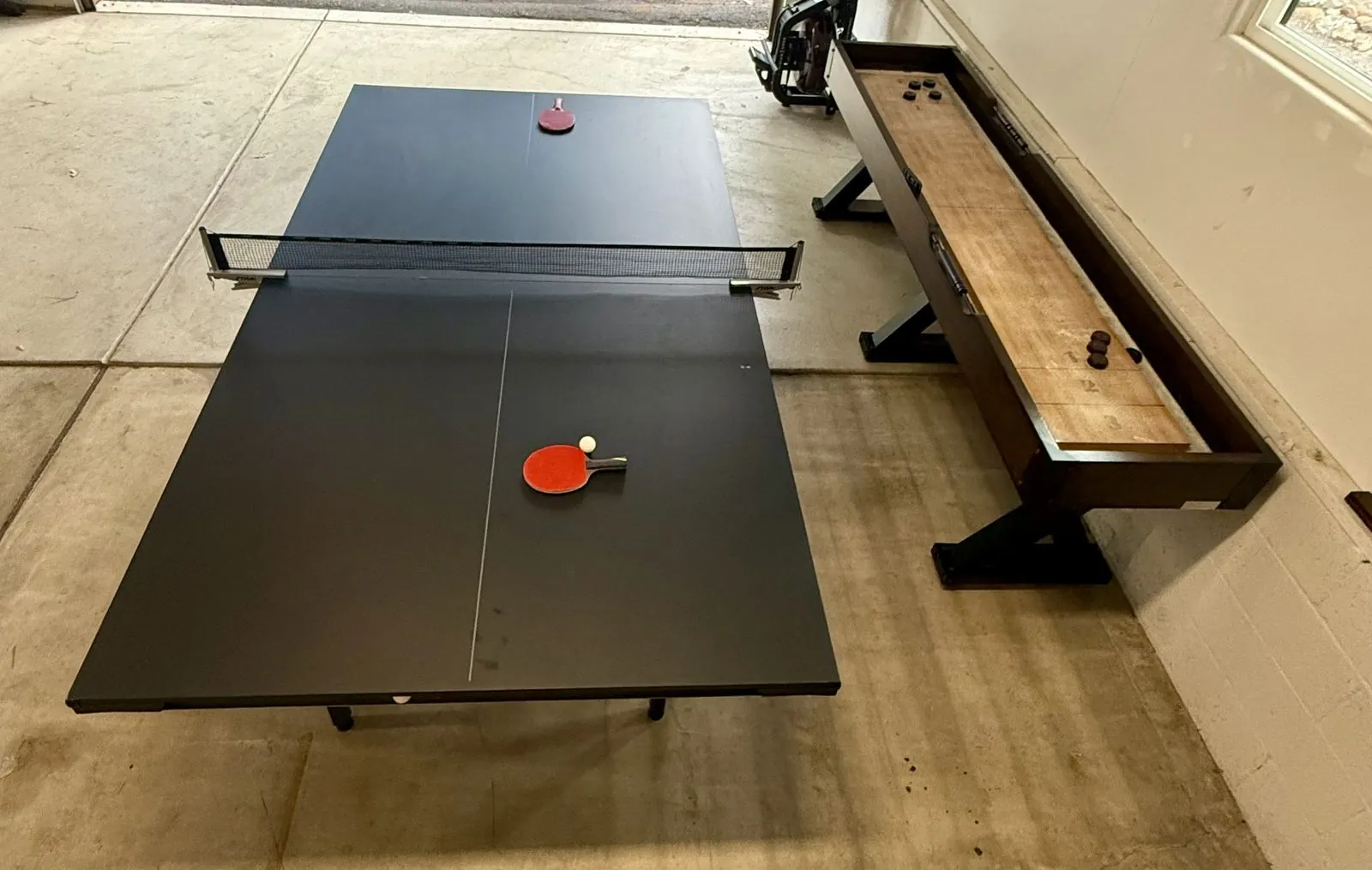 Ping pong table in the garage