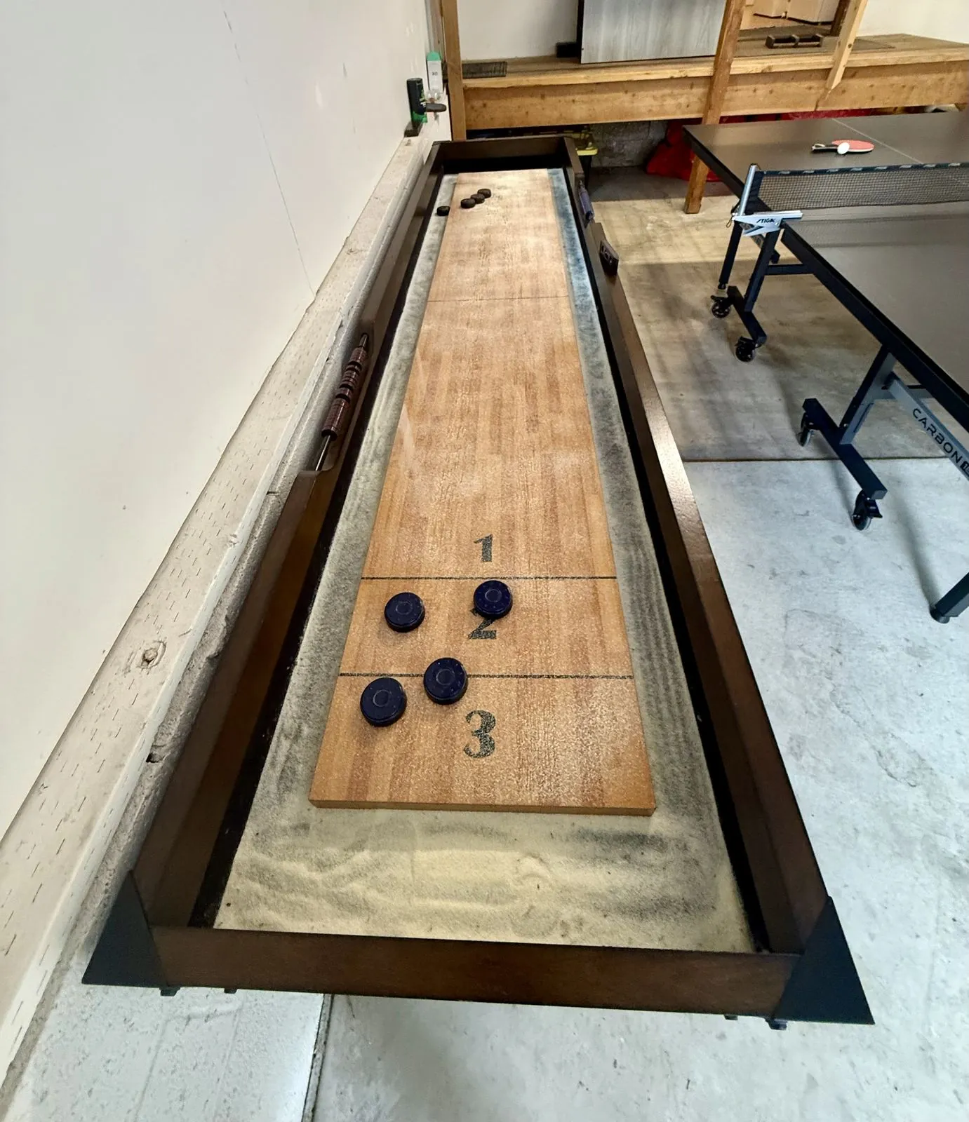 Shuffleboard table close up