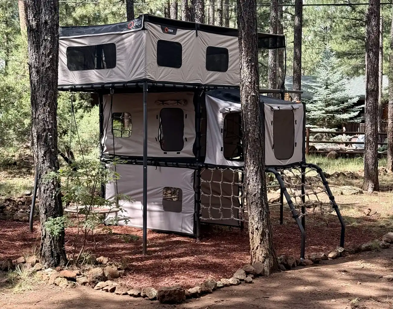 Vuly play fort and treehouse among the pines